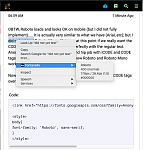 Roboto regular text with Anonymous Pro CODE tags on mobile (desktop view of mobile).